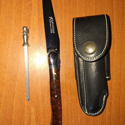 French knife new with leather case and sharpening steel