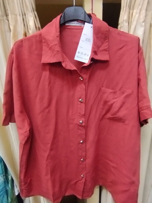 Women's Short-Sleeve Shirt Red Cotton Linen New