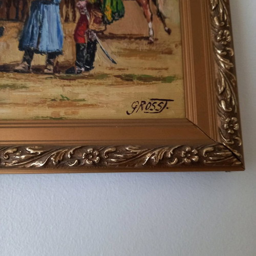 Authentic Hungarian painting with gilded frame by Gross J.
