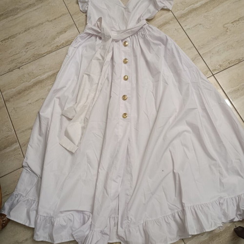 A-Style long white dress, fitted top and wide bottom