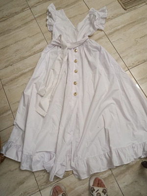 A-Style long white dress, fitted top and wide bottom