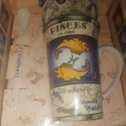 Coffee or Tea Mug with Lid and Spoon "ΙΧΘΥΣ - PISCES" new