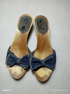 Τσόκαρα Nikki Me μεταχειρισμένα, vintage denim, νούμερο 38, ξύλινα