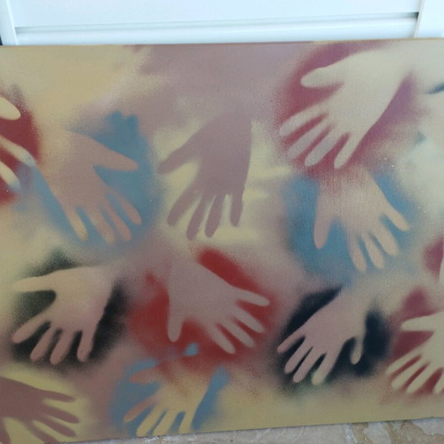 Large spray-painted painting used