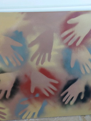Large spray-painted painting used