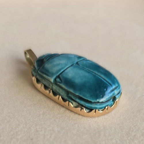 Gold 14K Egyptian scarab pendant, vintage charm