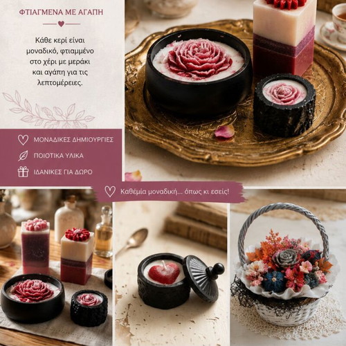 Handmade decorative candles with wax art