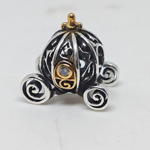 Cinderella Pumpkin Coach Charm 925 Silver with 14K Gold Details like new