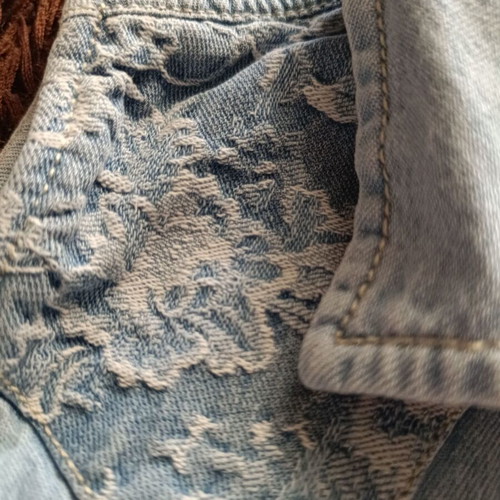 Denim shirt like new with pearl buttons, blue, size S