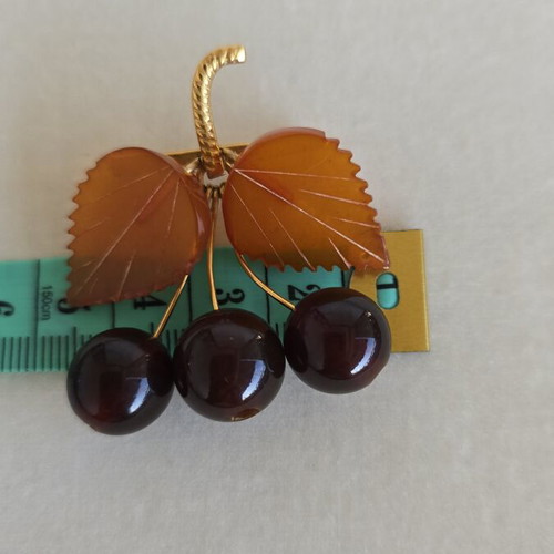 Cherry brooch with Baltic amber, vintage
