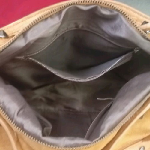 Tan Suede Shoulder Bag with Studs Like New