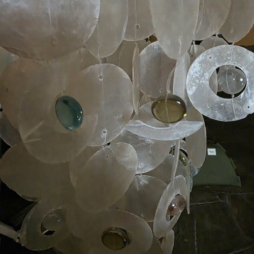 Ceiling light like new with mother of pearl and colorful glass