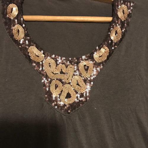 Cotton blouse L/XL, brown with sequin decoration