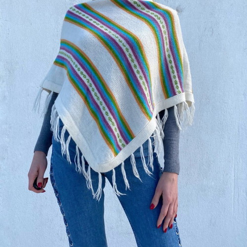 Poncho made of alpaca wool like new, multicolor, one size