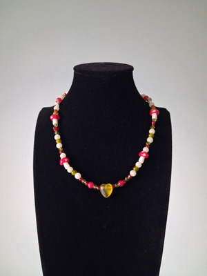 Mushroom Garden necklace new, multicolored with golden details