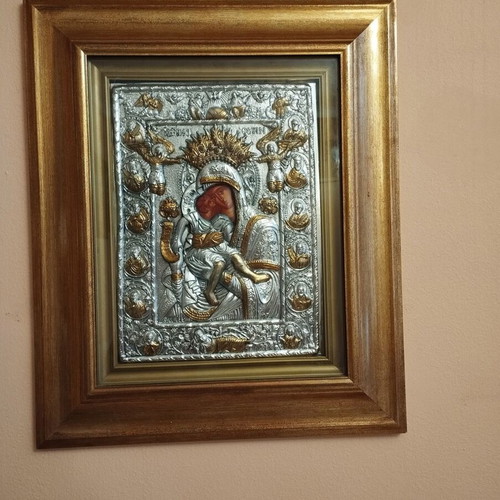 Orthodox silver icon of Virgin Mary and Jesus like new