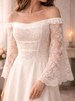 Boho wedding dress like new with lace and airy skirt
