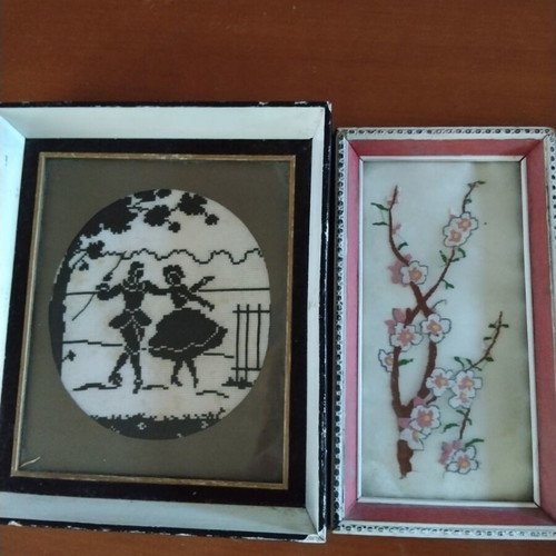 Two embroidered framed artworks very old used