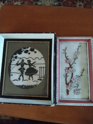 Two embroidered framed artworks very old used