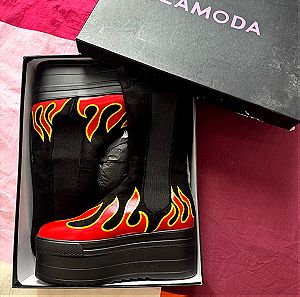 BRAND NEW Flame Print Chunky boots