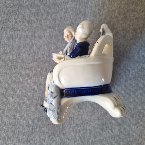 Vintage porcelain Rococo couple figurine blue and gold details