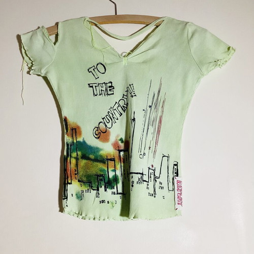 Replay Y2K Lime Ribbed Graphic Top XS Like New
