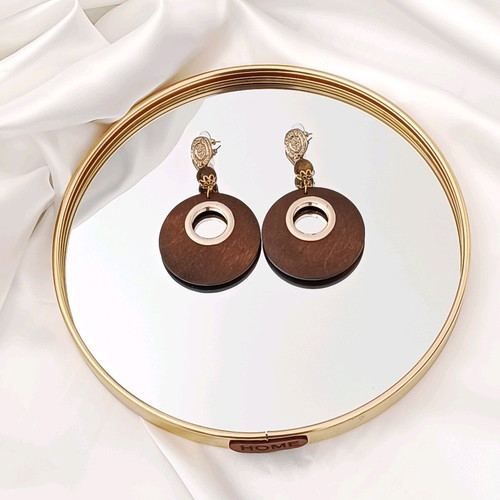 Boho wooden large earrings with tiger eye
