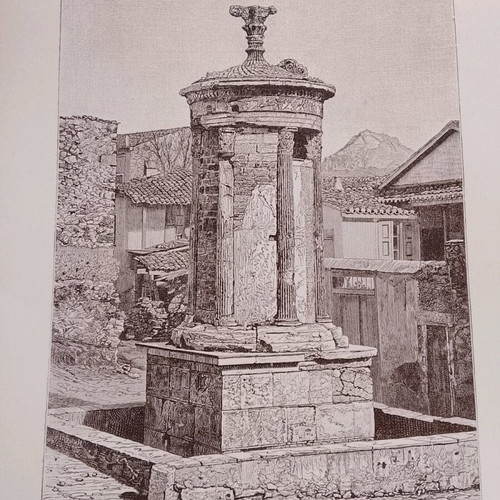 Woodcut 1888 Athens Lysicrates Monument used 18x23cm