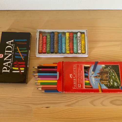 Colored pencils and wax crayons used Faber Castel & Panda