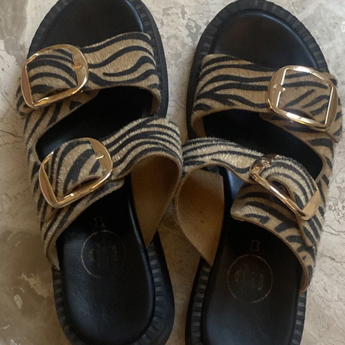 Women's slippers with buckles like new, Greek handmade