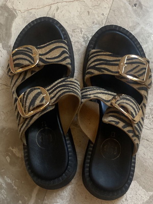 Women's slippers with buckles like new, Greek handmade