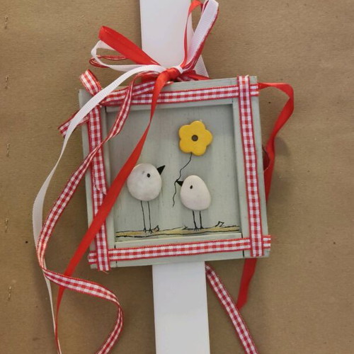 Handmade candle with birds and decorative frame