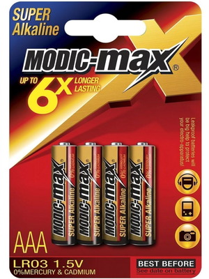 MODIC-MAX Super Alkaline AAA LR03 1.5V batteries, pack of 4
