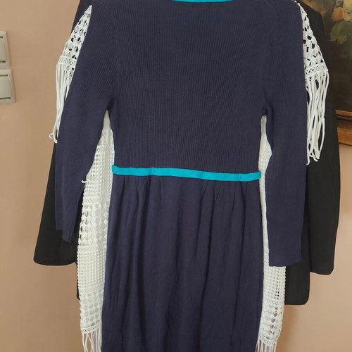 Alex Marie vintage romantic rib dress with turquoise bows, blue