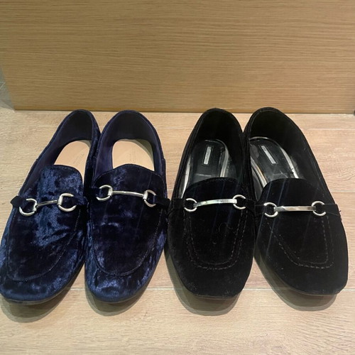 Loafers Bershka used, velvet blue and black, size 39, 2 pairs