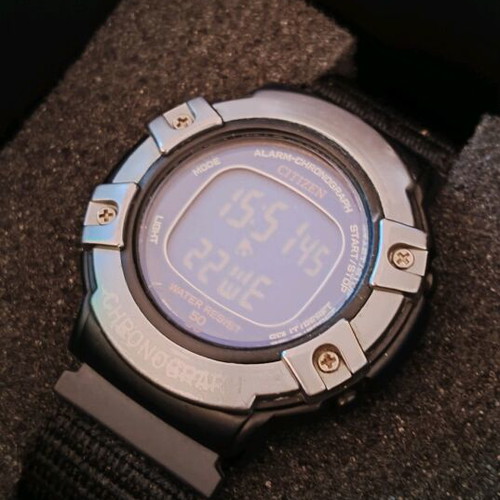 Citizen Night Roller wristwatch used with blue display and NATO strap