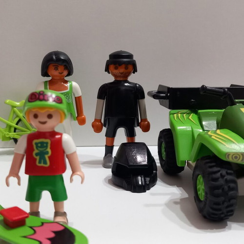 Playmobil figures with scooter, bicycle & quad bike used set of 3