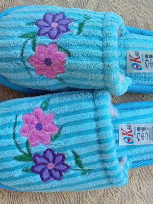 Blue women's winter house slippers, size 40