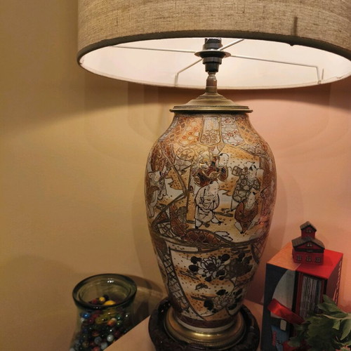 Antique authentic Satsuma porcelain lamp XL like new