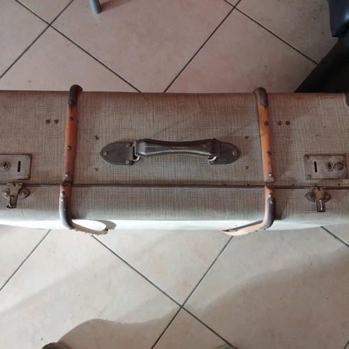 Antique suitcase used, 1950s, gray
