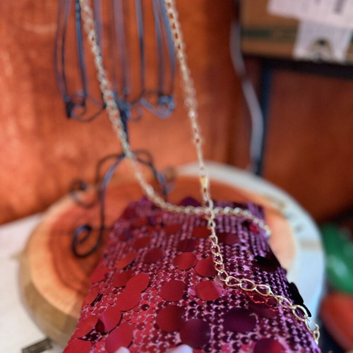 Mini crossbody bag with sequins like new, fuchsia