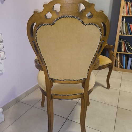 Pair of Baroque Louis XV style armchairs, velvet and wood