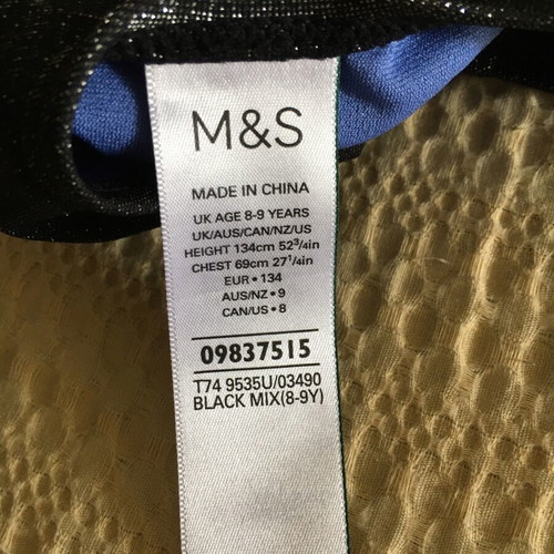 Marks and Spencer children's swimsuit like new, black with iridescent detail, age 8-9