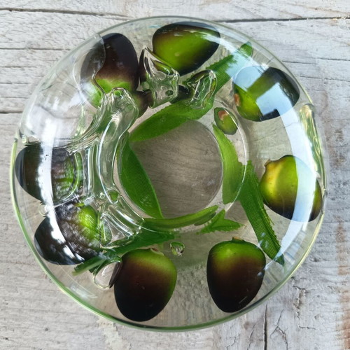 Vintage acrylic glass tealight holder with olive motif, like new