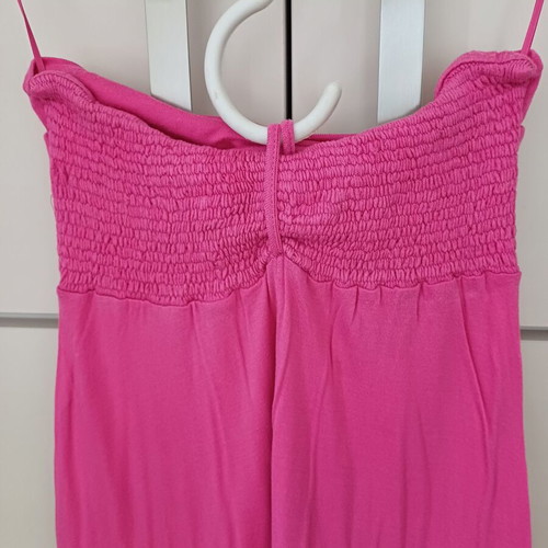 Makó strapless dress used, midi, pink, size small, Rouge Paris