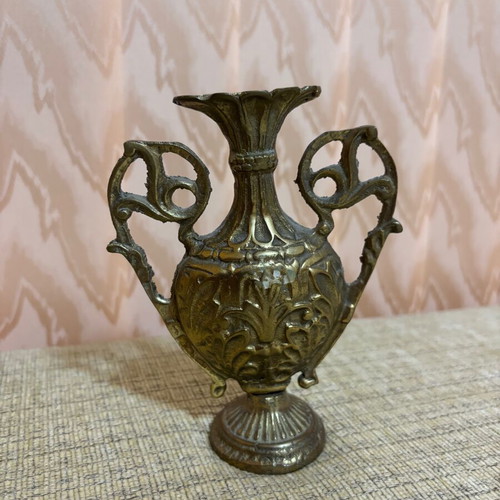 Antique decorative mini amphora vase made of brass used