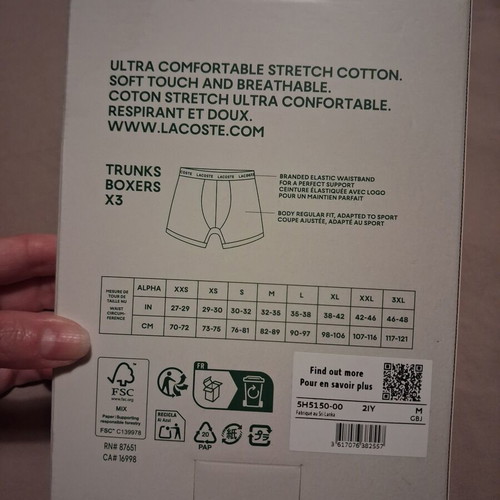 Lacoste Cotton Stretch Trunk packaging box like new, size M