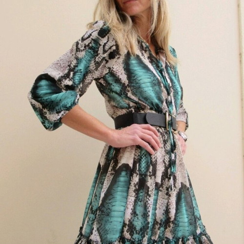 Long dress snake size s like new, beige and green