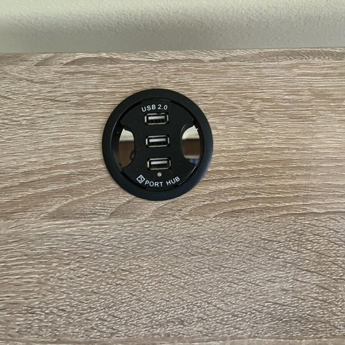 Desk with built-in USB hub and two shelves