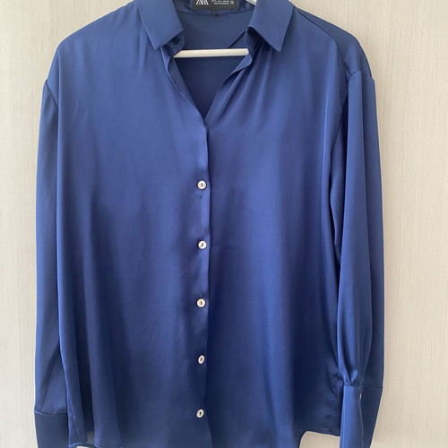 Zara satin shirt, size S, blue, loose fit
